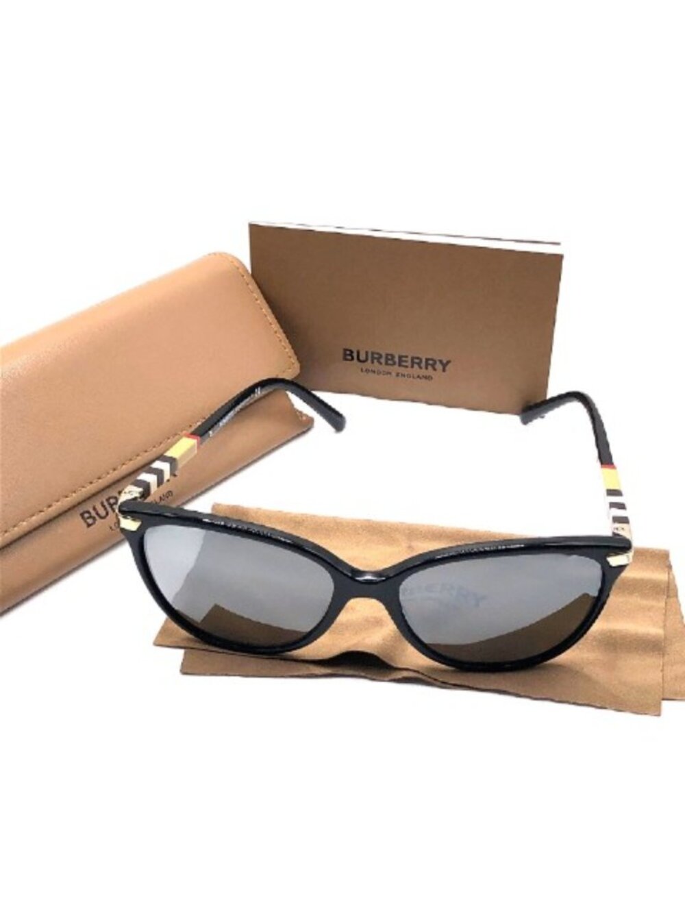 Burberry B4216 Round Cat Eye Sunglasses 3001/8G Polarized w/Case, cloth, booklet